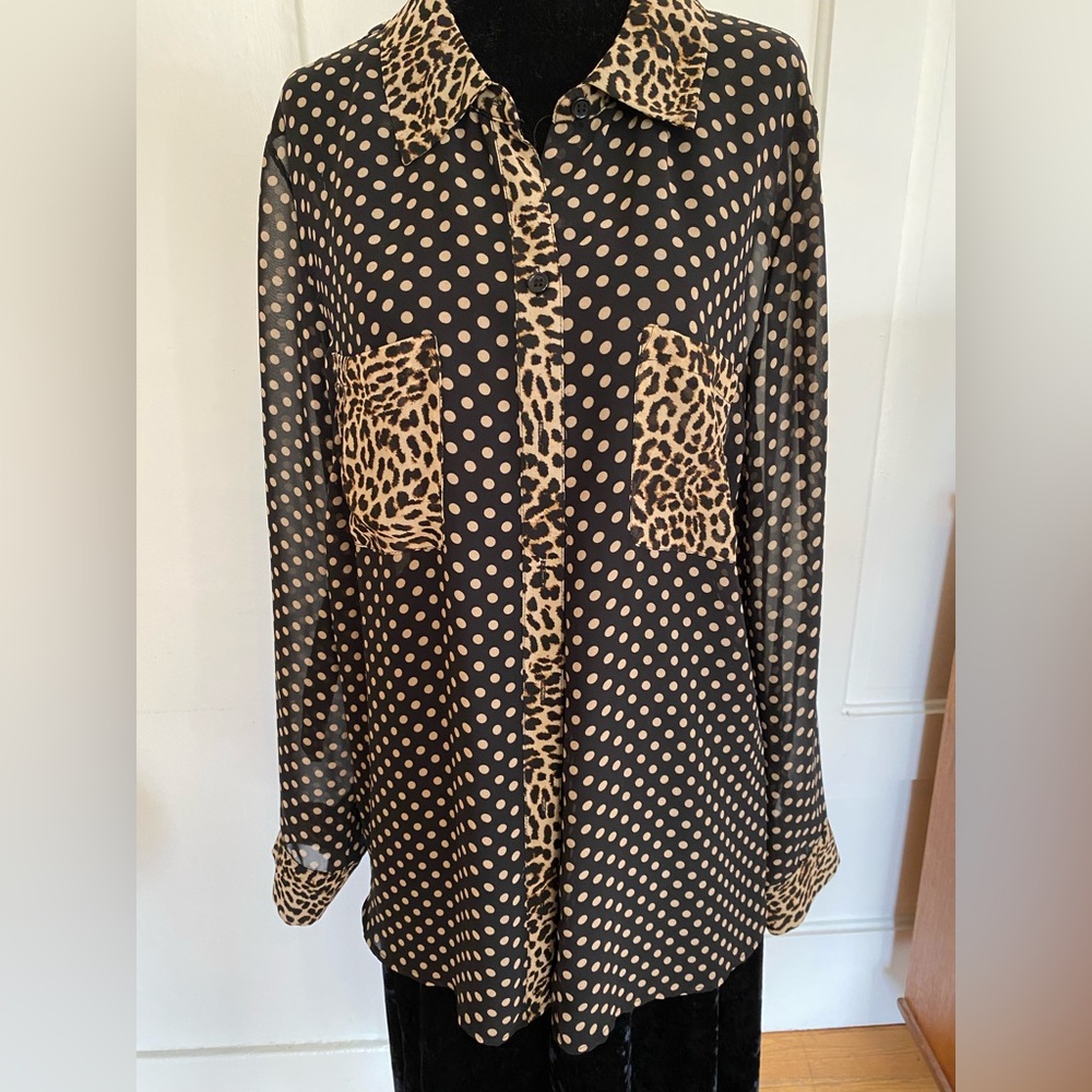 Leopard Print Polka Dot Blouse